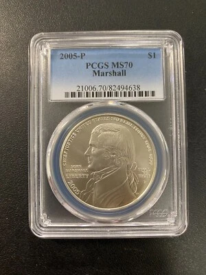2005 P MARSHALL COMMEMORATIVE DOLLAR PCGS MS-70 - UNCIRCULATED - CERTIFIED - $1 - Image 1 of 2