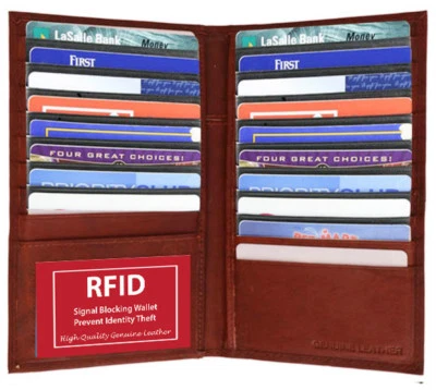 Cartera plegable de cuero con bloqueo RFID marrón 19 tarjetas identificación chequera vendedor de EE. UU. Foto 1 de 4