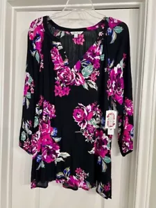Pioneer Woman Black Floral Top - size L - Colors are Gorgeous! NWT - Picture 1 of 5