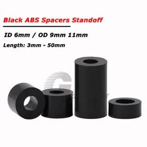 Nylon Spacer Standoff ID 6mm / OD 9mm 11mm Black Plastic ABS Washer Round Sleeve - Picture 1 of 9