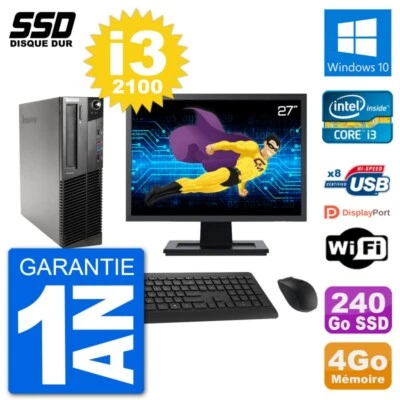 PC LENOVO M91p SFF Pantalla 27" Intel i3-2100 RAM 4Go SSD 240Go Windows 10 Wifi - Imagen 1 de 3