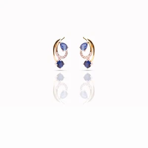 18k Gold Plated Blue Stone Earrings for Womens IGI Certified Jewelry Ideal Gift - Picture 1 of 3