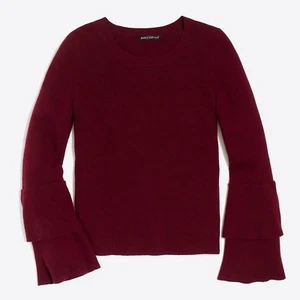 NEU J Crew Damen Stufen Rüschenärmel Pullover Wollmischung Grau Burgund XS L Neu mit Etikett - Bild 1 von 6