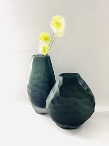 Set Of 2 Vintage Hammered Art Glass Vases Mid-century Modern Calypso Smoke - Picture 1 of 15