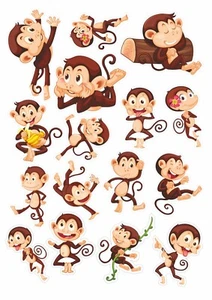 Pack Of 16 Cartoon Monkey Stickers for Toy Box / Laptop / Bedroom Wall / Creche - Picture 1 of 1