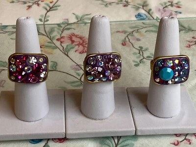 Purple "Ceralun" Clay with Set Glass Crystals Size M-Q Gold Plated Bezel Rings - Image 1 of 4