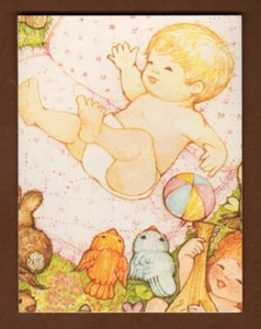 Tarjeta de recinto de etiqueta de regalo de baby shower Current Inc. de colección, niño pájaros en blanco conejo - Imagen 1 de 2