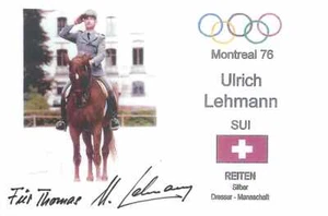 Ulrich Lehmann Autogrammkarte Olympia Montreal 1976 Reiten Dressur Schweiz - Bild 1 von 2