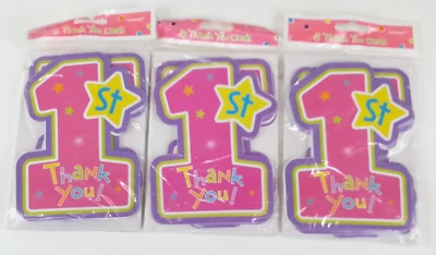 NEW 24 Piece Hugs & Stitches Girl Folded First 1st Birthday Thank You Cards - Image 1 of 3