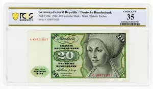 1960 20 Deutsche Germany-Federal Republic PCGS Banknote Choice VF35 Pick #20a - Picture 1 of 2