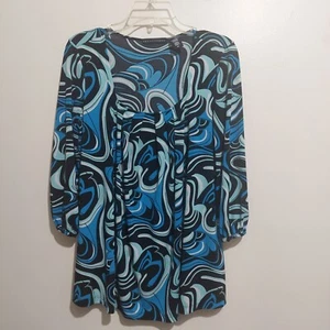 Apostrophe Womens Size Med Blouse Long Stretch Pleated Front 3/4 Elastic Sleeves - Picture 1 of 6
