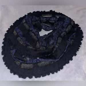 Sciarpa o fascia foulard Indies France nero/blu con volant - Foto 1 di 3