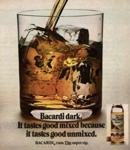 1981 Vintage Print Ad Bacardi dunkel Es schmeckt gut gemischt weil ungemischt Rum Schluck - Bild 1 von 2