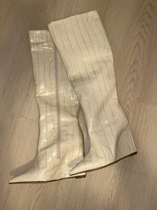 SCHUTZ knee wedge boots cream leather croc women size 6B - Picture 1 of 2
