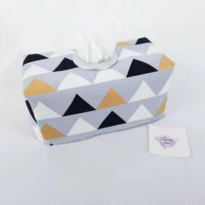 Tissue Box Cover Handmade Triangle Grey White Black with Shiny Metallic Gold  - Picture 1 of 9