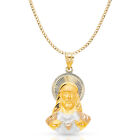 14K 3 Tone Gold Dc Jesus Stamp Charm Pendant & 2.3Mm Hollow Cuban Chain Necklace
