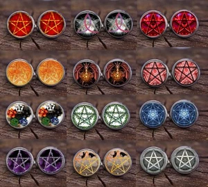Pentagram Cufflinks Silver Pagan Wiccan Tibetan Fantasy Gothic Punk Symbol Mens - Picture 1 of 12