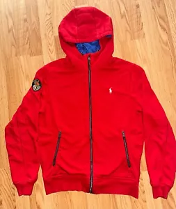 Polo Ralph Lauren Sweatshirt Mens Sz M Red Hoodie Full Zip Zipper Pockets Patch - Picture 1 of 7