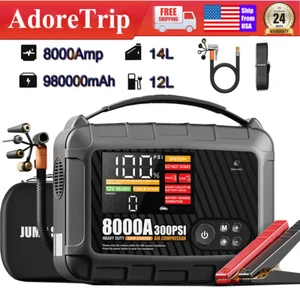 8000A Car Jump Starter with Air Compressor Booster Battery Jumper Box Heavy Duty - Picture 1 of 12