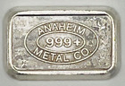Ingot USVI Anaheim Metal Co 1oz Troy  .999 Fine Silver Bar SHIPS FREE