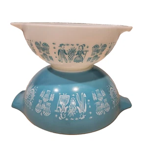 Vintage Pyrex Butterprint, Amish Cinderella Nesting Bowls 443, 444 - VG Cond. - Picture 1 of 5
