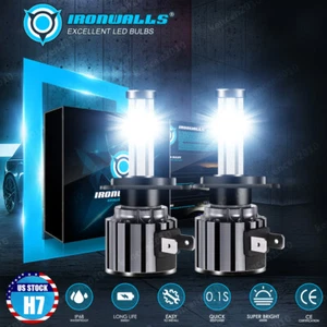 IRONWALLS 6side H7 LED Headlight Bulb Kit High Low Beam Super Bright 6500K White - Foto 1 di 12