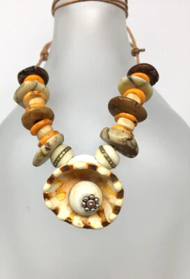 Collar de cuero arcilla polimérica blanco turquesa plata esterlina cuentas de murano Foto 1 de 4