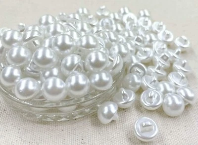100 pcs 14mm White Half Round Pearl Buttons Shank Style for Sewing & Crafts DIY - Image 1 of 4