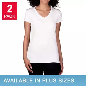 Kirkland Signature Women's Pima Cotton V-Neck Tee _2 pack_3X/XS_ White/BLACK - Picture 1 of 10