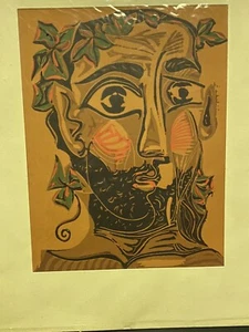 Picasso Linocut Lithograph Print Bearded Man With Crown Of Leaves DR342 1960’s - Picture 1 of 11