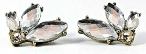 Vintage Silver Tone Faceted Clear Rhinestone Earrings - Picture 1 of 4