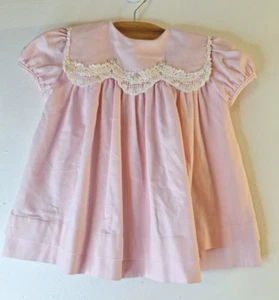 Vtg BRYAN Baby Infant Pink Dress Sz 24M Lace Trim Babydoll Coquette Christening - Picture 1 of 12