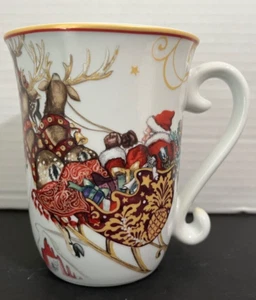 Williams Sonoma Twas the Night Before Christmas Reindeer Santa Sleigh Coffee Mug - Picture 1 of 4