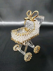 Baby + Stroller Hand Blown Clear Glass Gold Detail Figurine Figure Carriage New - Bild 1 von 10