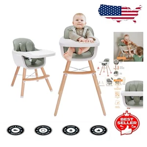 Adjustable Wooden High Chair with Dishwasher-Safe Tray - Perfect for Toddlers - Picture 1 of 8