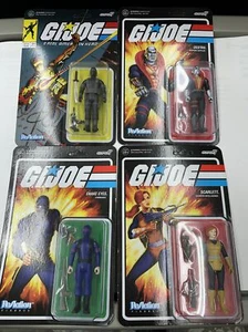 G.I. Joe ReAction Super 7 Destro Snake Eyes X2 & Scarlett Figuren 4 Stück Neu in Verpackung - Bild 1 von 12