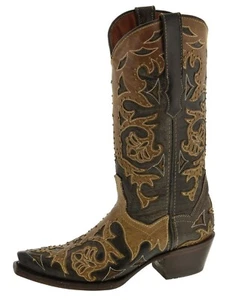 Womens Brown Western Wear Boots Cowboy Dress Overlay Studs Snip Toe Size 6, 7, 8 - Picture 1 of 5