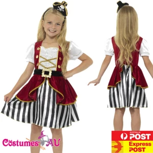 Girls Pirate Girl Costume Skull Crossbones Caribbean Child Book Week Fancy Dress - Picture 1 of 5