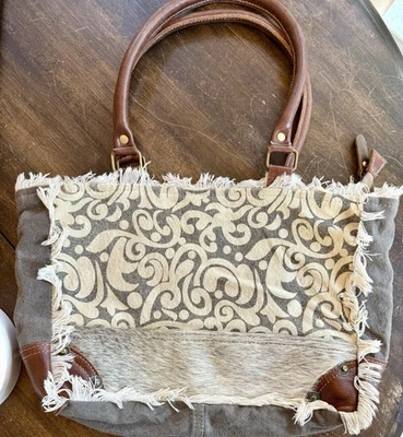 Myra Hand-Tooled Hair-On Shoulder Bag Rare - Image 1 of 4