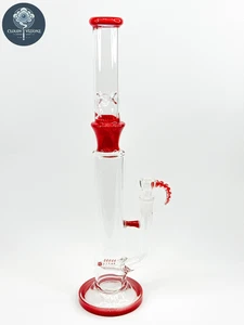 Bong in vetro tubo dritto 18" - gancio tubo acqua spessore rosso con ciotola 18 mm - Foto 1 di 6
