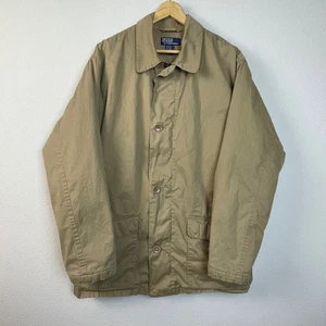 Polo Ralph Lauren Tan Cotton Blend Chore Barn Jacket Coat Size L Button Up Zip - Picture 1 of 16