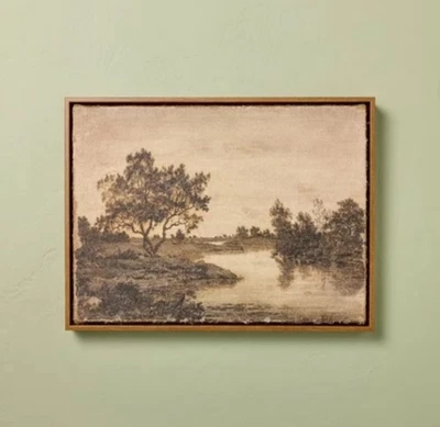 12"x16" Horizontal Landscape Lake Burlap Framed Wall Art - Hearth & Hand - Image 1 of 4