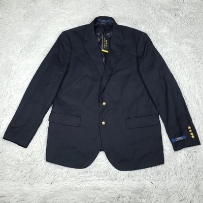 NEW Polo Ralph Lauren Blazer Men's 42R Navy Blue Wool Blend Gold Buttons - Image 1 of 4