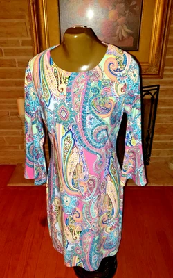 Vestido Tommy Hilfiger Multicolor Paisley Manga Campana Elastizado Boho Retro Talla 6 Foto 1 de 4