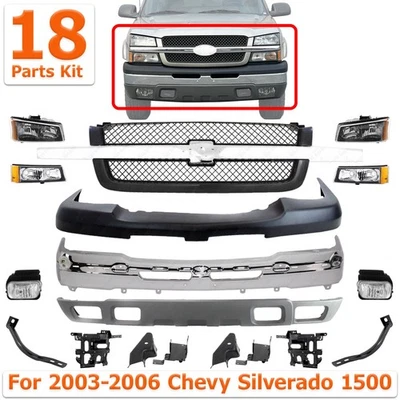 Chrome Bumper Grille Valance Headlights w Brackets kit For 03-06 Silverado 1500 Foto 1 de 4