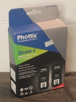 Phottix Strato II Multi 2.4GHz Wireless 5 in 1 Trigger set of 2 for Canon - NEW - Image 1 of 4