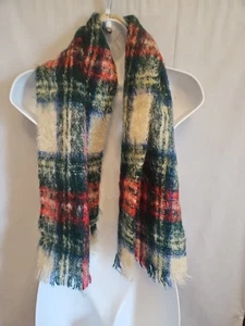 Bufanda rectangular multicolor a cuadros Blackcock Mohair hecha en Escocia 48x10 vintage - Imagen 1 de 5