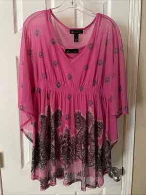 INC International Concepts Women gorgeous pink Top Blouse Shirt With Shell Sz M - Image 1 of 3