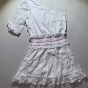 Women’s White One Shoulder Smocked Tiered Mini Dress, Coquette Preppy Barbiecore - Picture 1 of 6
