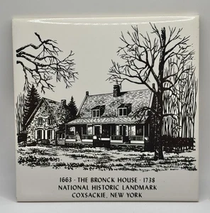 Vintage Keramikfliese Kunst The Bronk House 1663-1738 historisches Wahrzeichen Coxsackie New York. - Bild 1 von 4